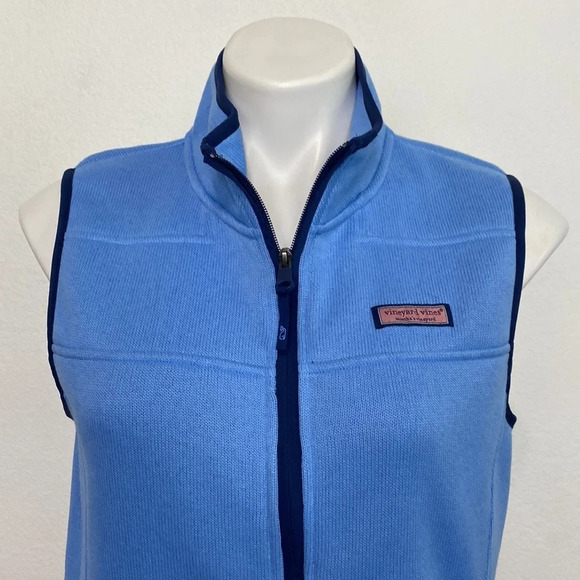 Vineyard Vines Blue Coastal Full Zip Fleece Pocket Comfy Gorpcore Vest Size M - Picture 2 of 13
